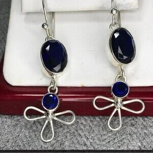 Sterling silver and blue topaz drop  earrings